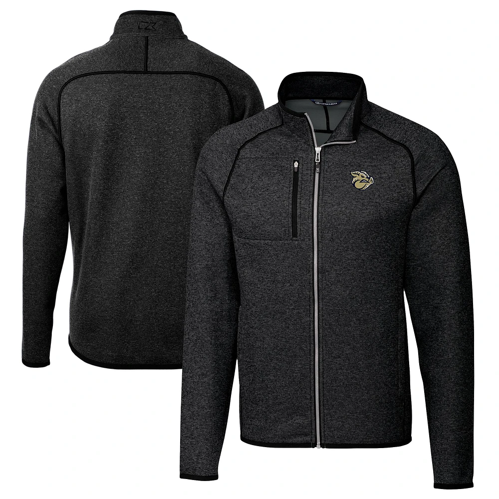Men's Cutter & Buck Heather Charcoal Lehigh Valley IronPigs Big Tall Mainsail Sweater-Knit Full-Zip Jacket
