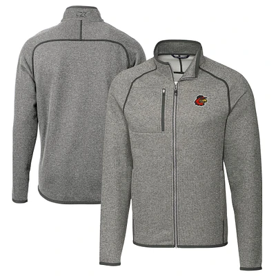 Men's Cutter & Buck Heather Gray Rochester Red Wings Big Tall Mainsail Sweater-Knit Full-Zip Jacket