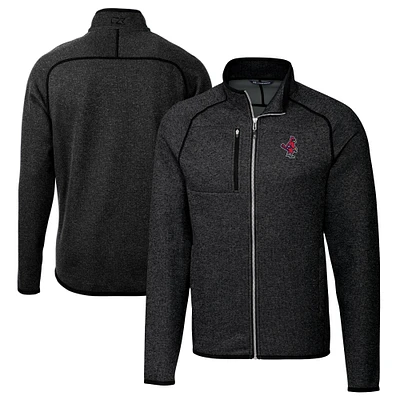 Men's Cutter & Buck Heather Charcoal Memphis Redbirds Big Tall Mainsail Sweater-Knit Full-Zip Jacket