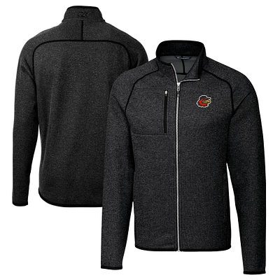 Men's Cutter & Buck Heather Charcoal Rochester Red Wings Big Tall Mainsail Sweater-Knit Full-Zip Jacket