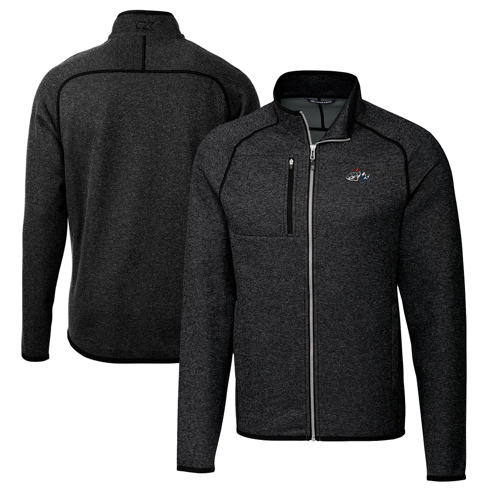 Men's Cutter & Buck Heather Charcoal Rocket City Trash Pandas Big Tall Mainsail Sweater-Knit Full-Zip Jacket