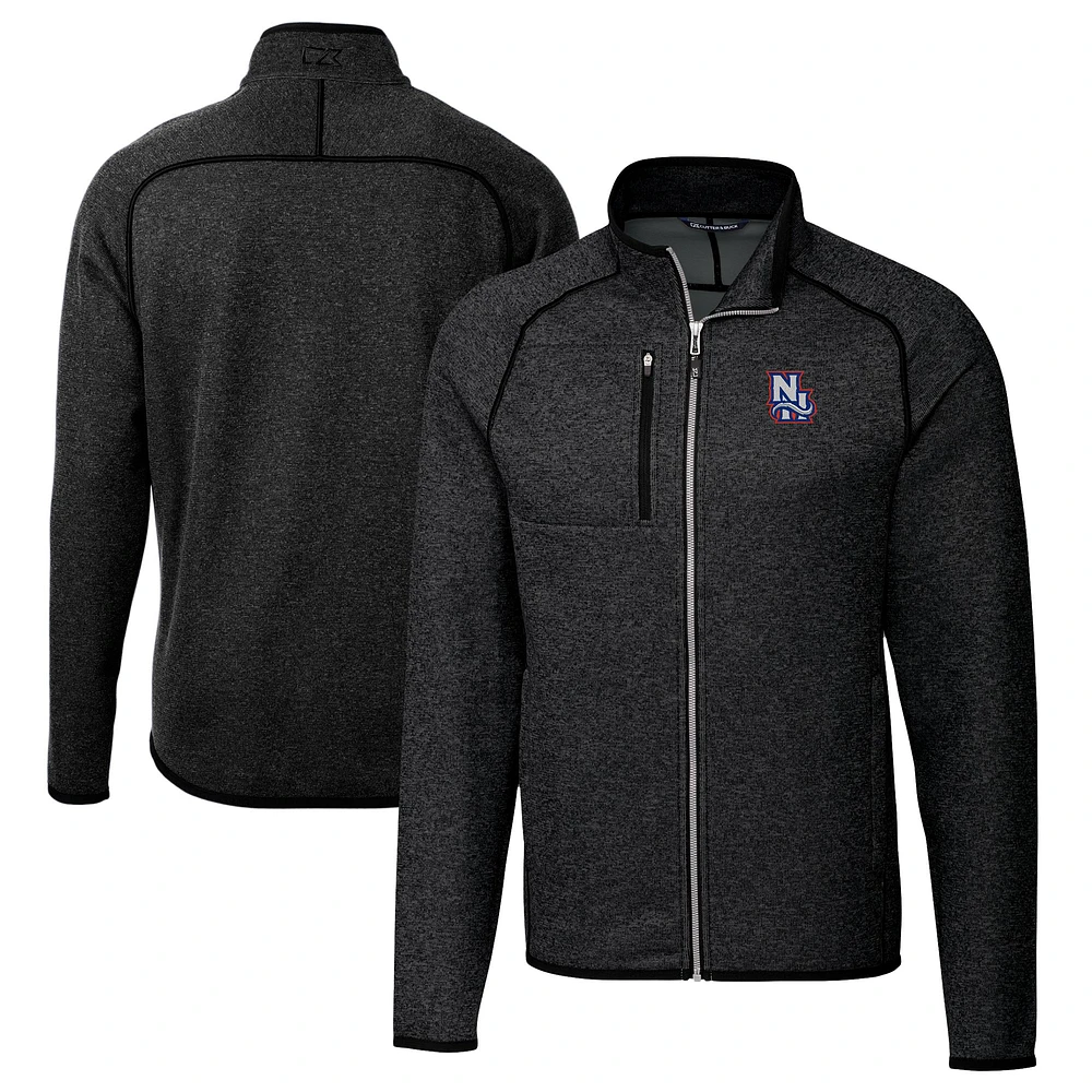Men's Cutter & Buck Heather Charcoal New Hampshire Fisher Cats Big Tall Mainsail Sweater-Knit Full-Zip Jacket