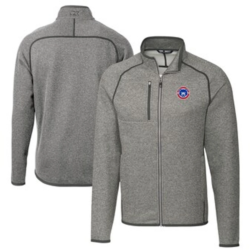 Men's Cutter & Buck Heather Gray South Bend Cubs Big Tall Mainsail Sweater-Knit Full-Zip Jacket