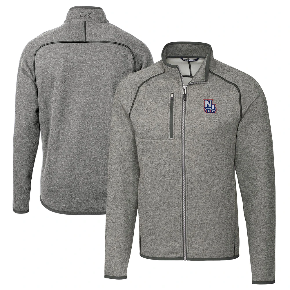 Men's Cutter & Buck Heather Gray New Hampshire Fisher Cats Big Tall Mainsail Sweater-Knit Full-Zip Jacket