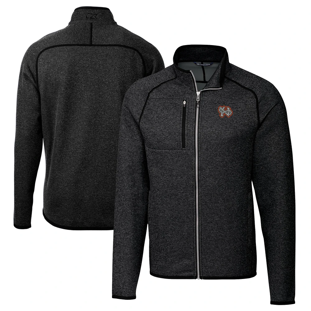 Men's Cutter & Buck Heather Charcoal Norfolk Tides Big Tall Mainsail Sweater-Knit Full-Zip Jacket