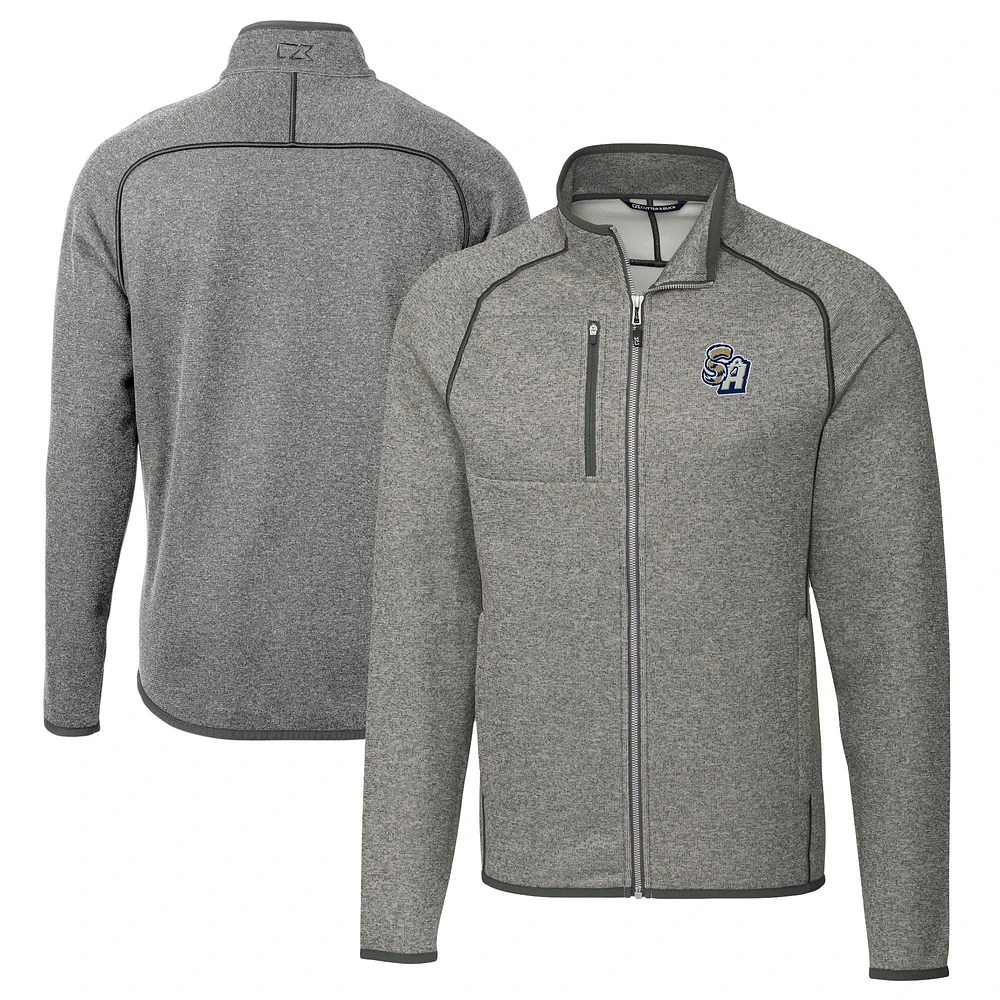 Men's Cutter & Buck Heather Gray San Antonio Missions Big Tall Mainsail Sweater-Knit Full-Zip Jacket