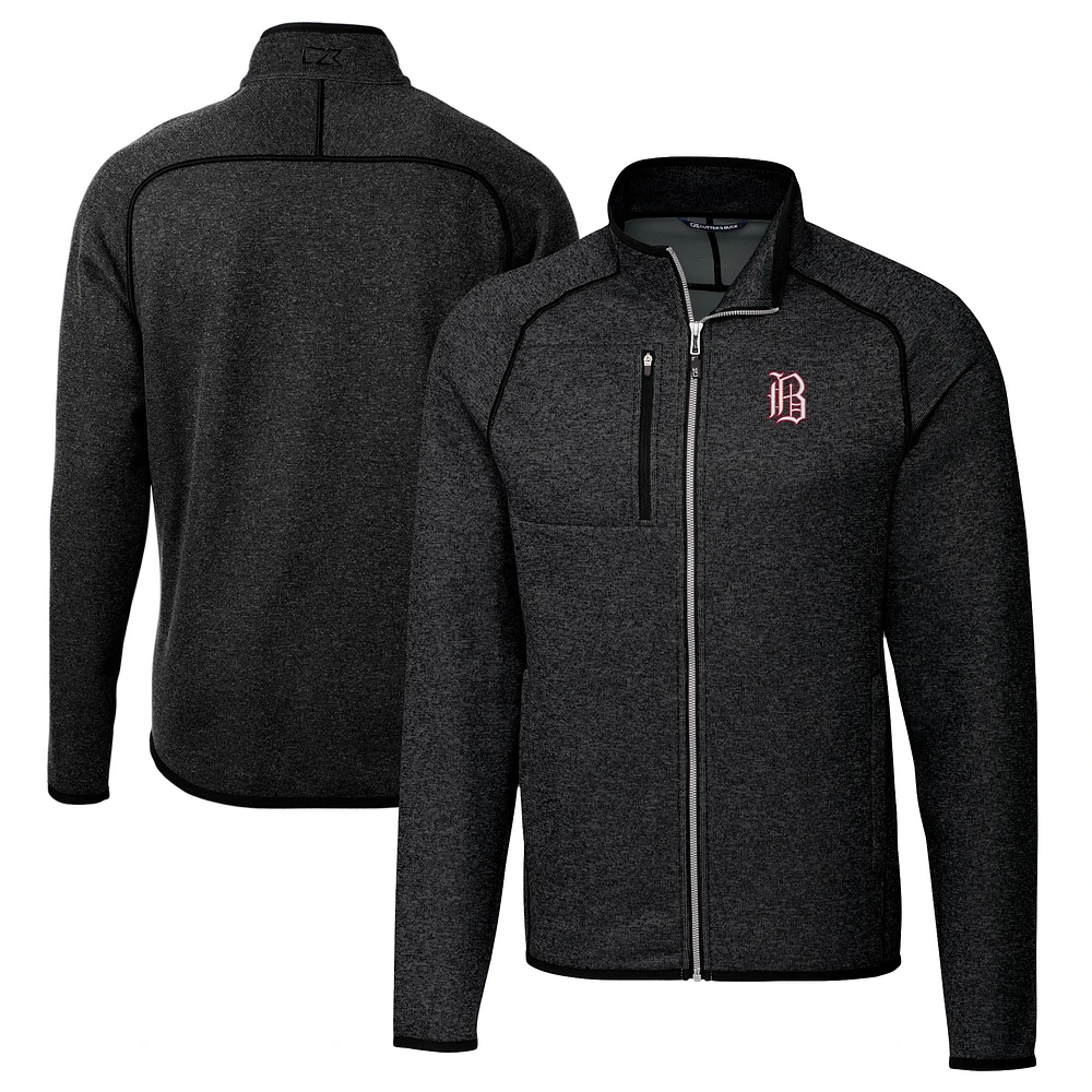 Men's Cutter & Buck Heather Charcoal Birmingham Barons Big Tall Mainsail Sweater-Knit Full-Zip Jacket