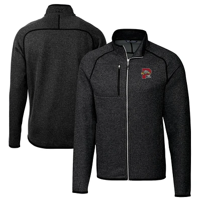 Men's Cutter & Buck Heather Charcoal Portland Sea Dogs Big Tall Mainsail Sweater-Knit Full-Zip Jacket