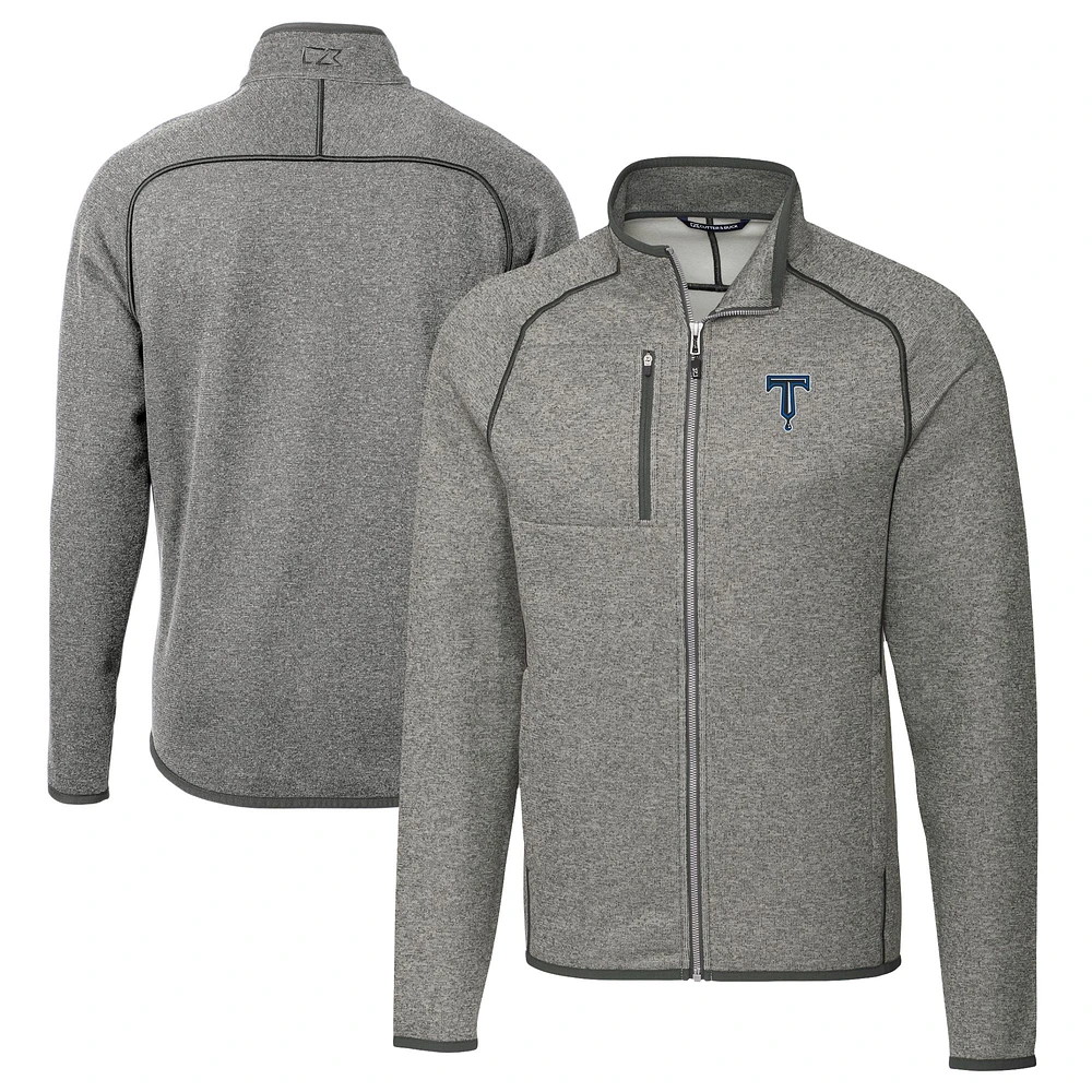 Men's Cutter & Buck Heather Gray Tulsa Drillers Big Tall Mainsail Sweater-Knit Full-Zip Jacket