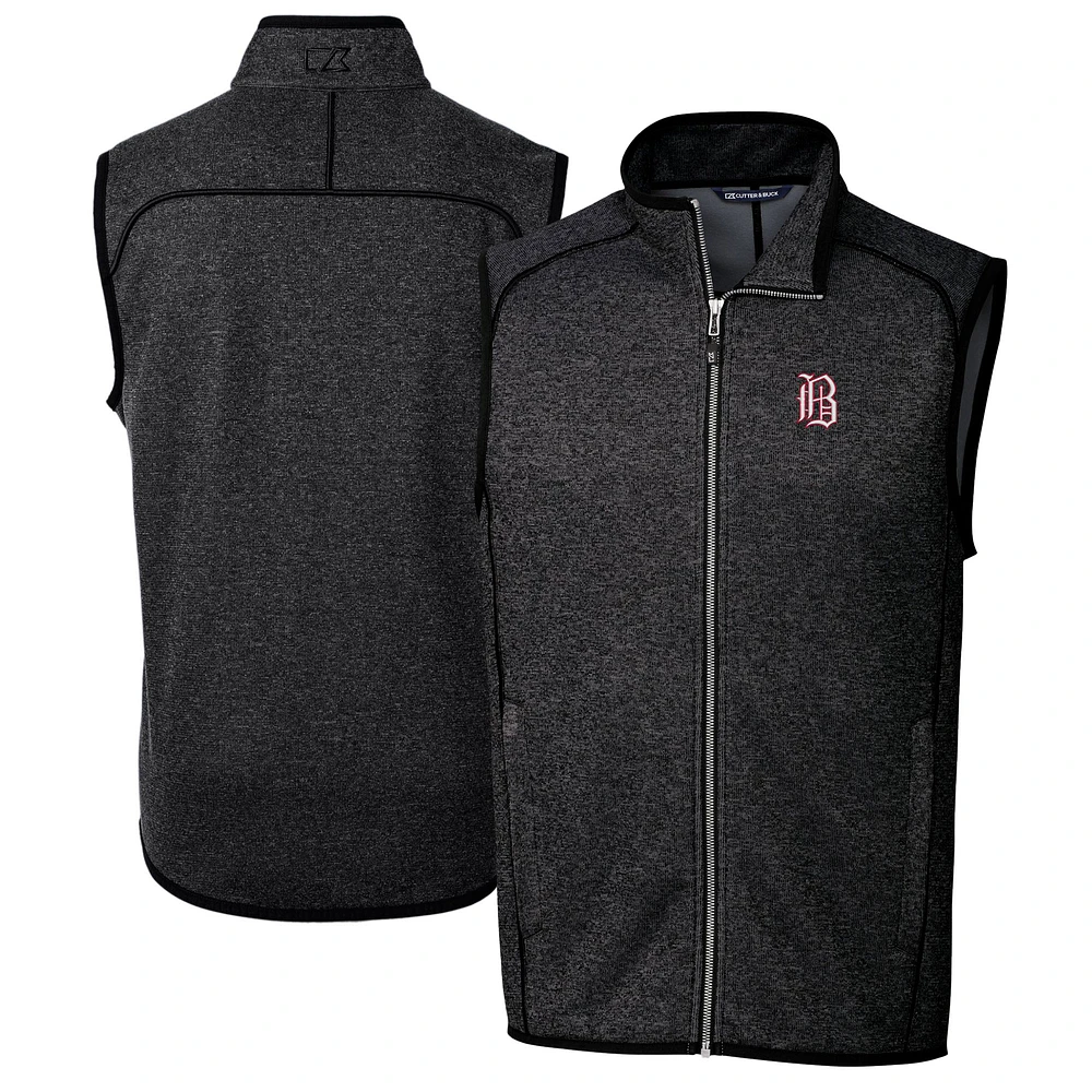 Men's Cutter & Buck Heather Charcoal Birmingham Barons Big Tall Mainsail Sweater-Knit Full-Zip Vest