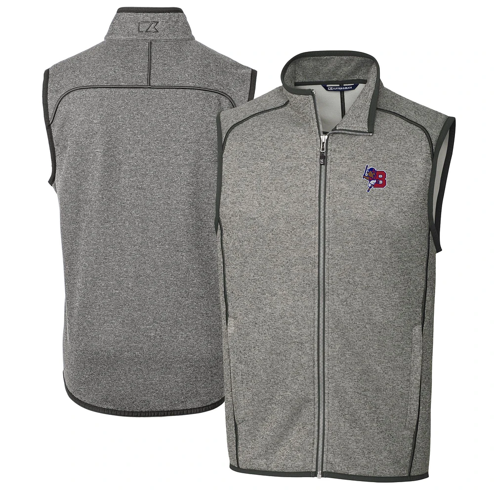 Men's Cutter & Buck Heather Gray Buffalo Bisons Big Tall Mainsail Sweater-Knit Full-Zip Vest