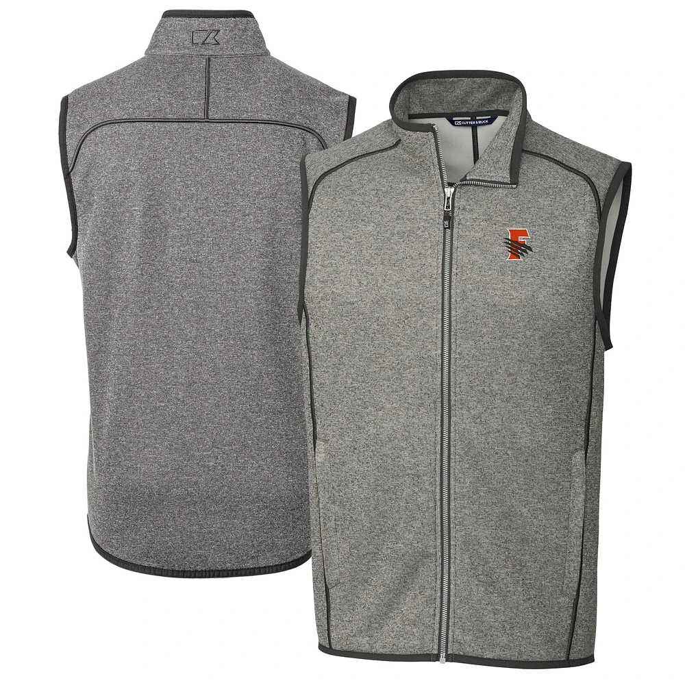 Men's Cutter & Buck Heather Gray Fresno Grizzlies Big Tall Mainsail Sweater-Knit Full-Zip Vest