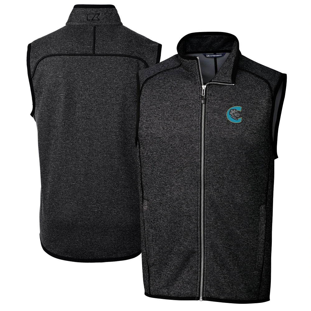 Men's Cutter & Buck Heather Charcoal Charlotte Knights Big Tall Mainsail Sweater-Knit Full-Zip Vest