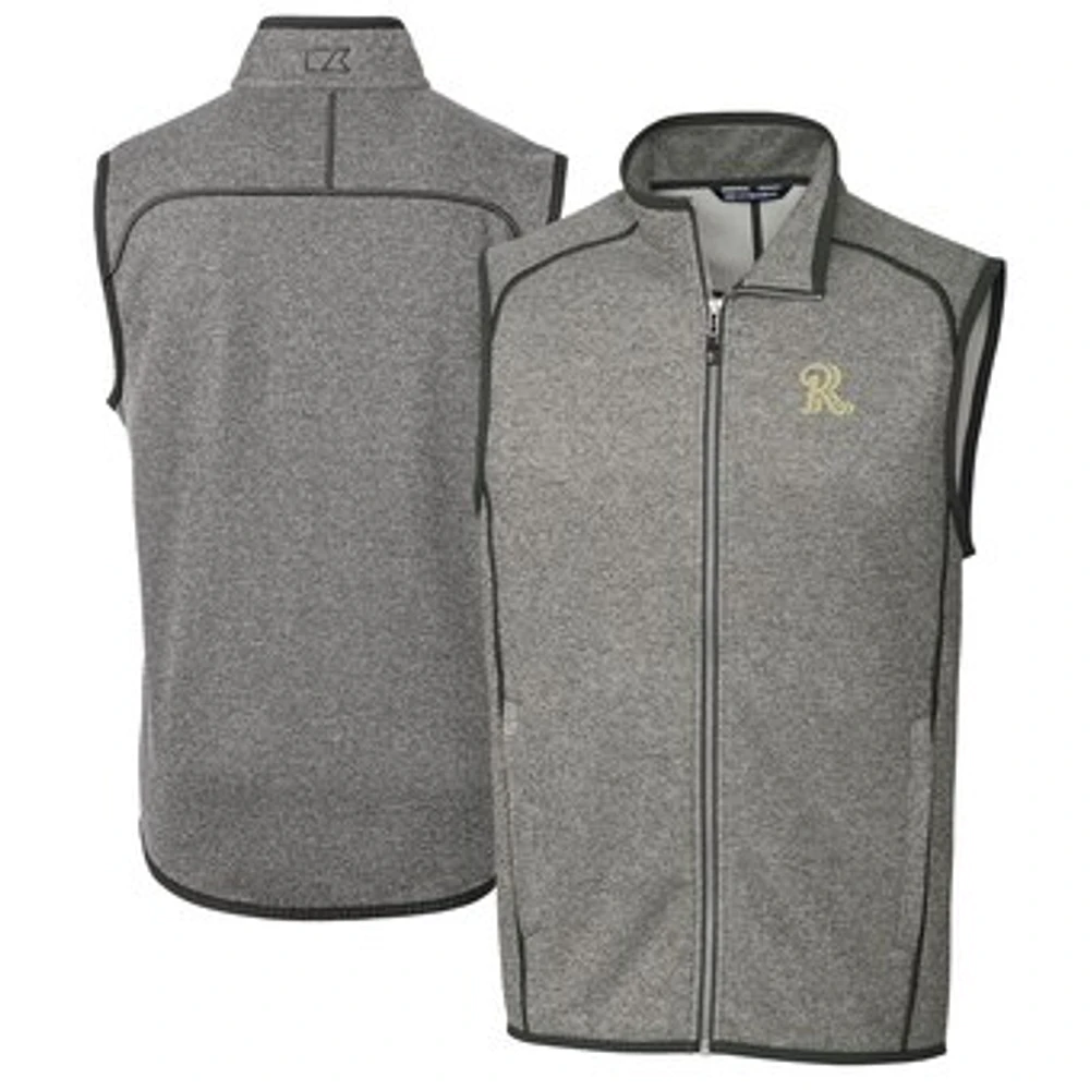 Men's Cutter & Buck Heather Gray Frisco RoughRiders Big Tall Mainsail Sweater-Knit Full-Zip Vest