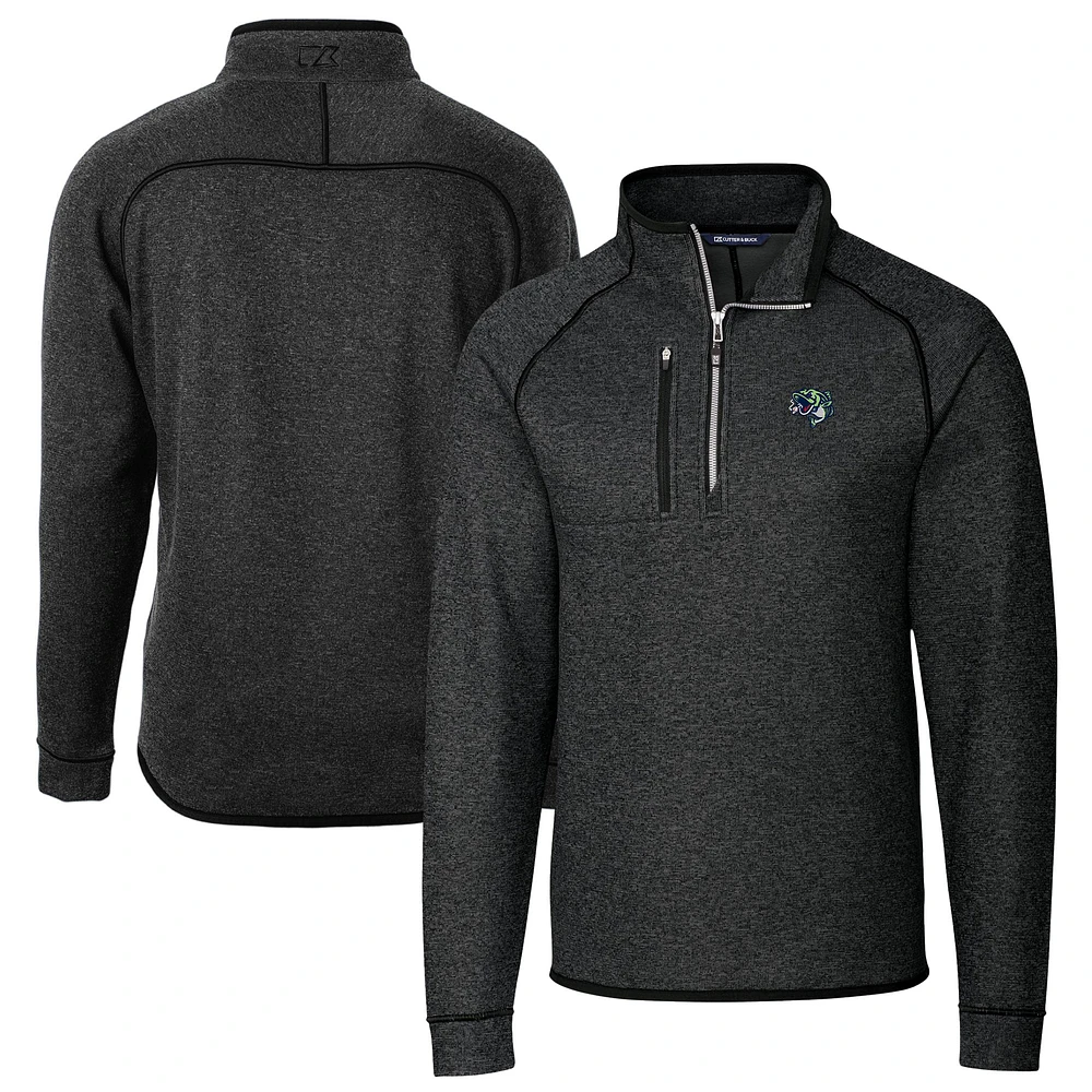 Men's Cutter & Buck Heather Charcoal Gwinnett Stripers Big Tall Mainsail Sweater-Knit Half-Zip Pullover Jacket