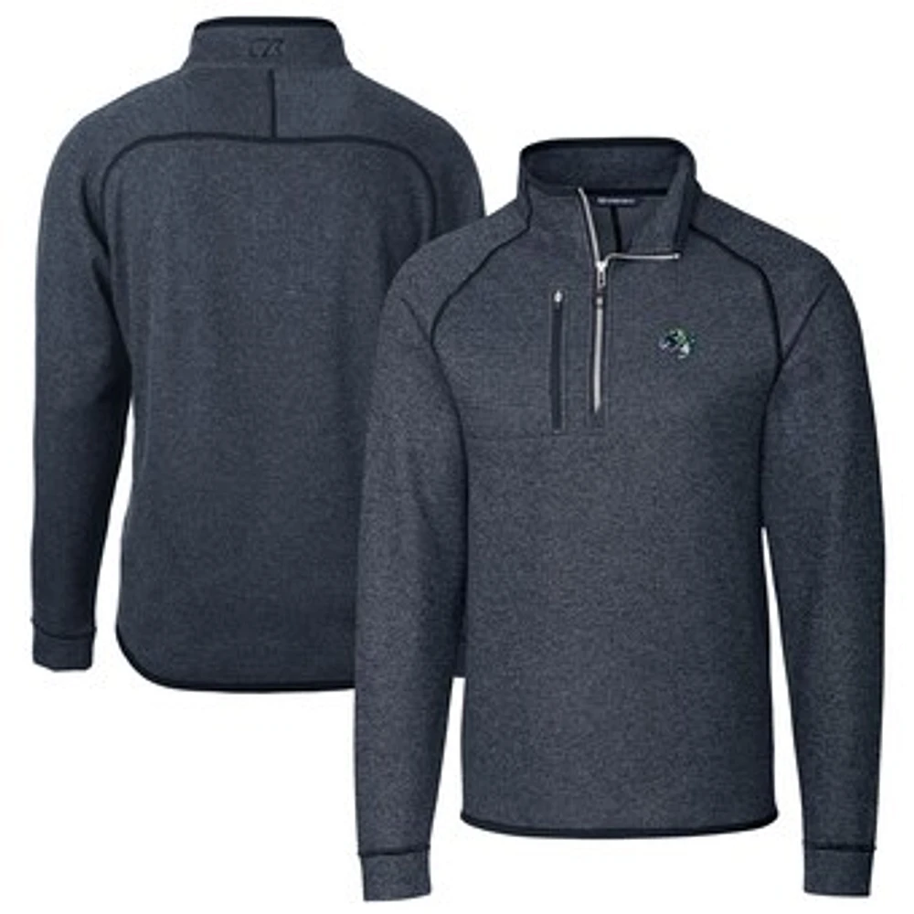 Men's Cutter & Buck Heather Navy Gwinnett Stripers Big Tall Mainsail Sweater-Knit Half-Zip Pullover Jacket
