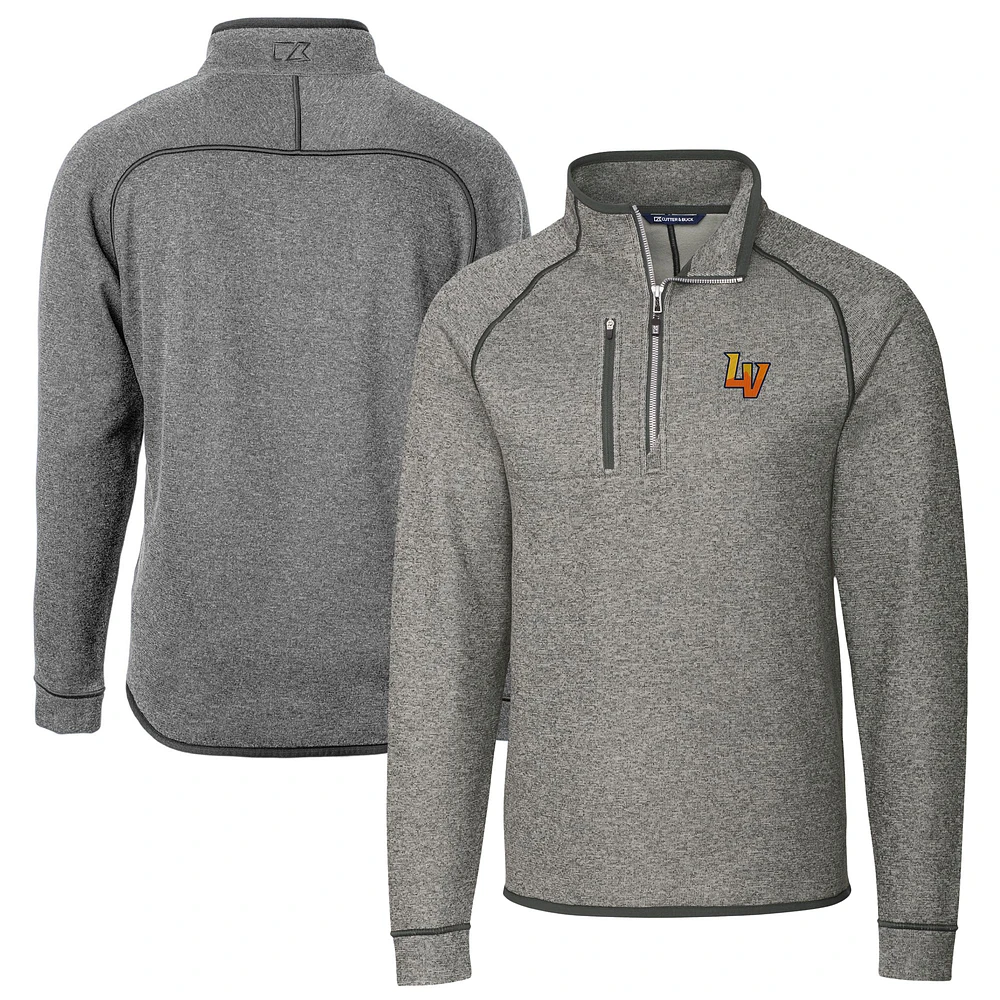 Men's Cutter & Buck Heather Gray Las Vegas Aviators Big Tall Mainsail Sweater-Knit Half-Zip Pullover Jacket