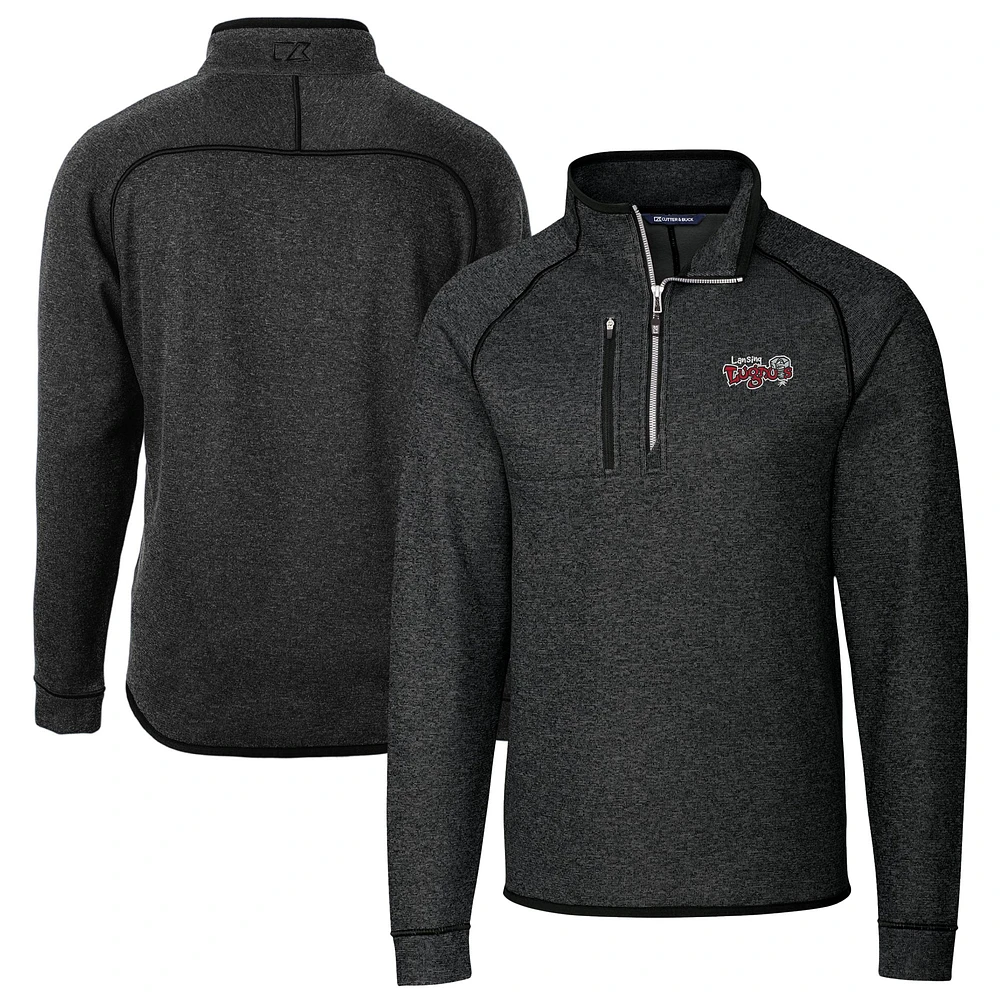 Men's Cutter & Buck Heather Charcoal Lansing Lugnuts Big Tall Mainsail Sweater-Knit Half-Zip Pullover Jacket