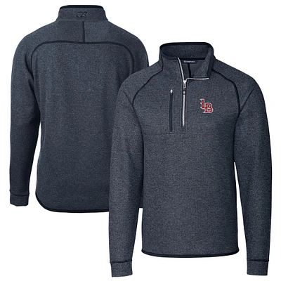 Men's Cutter & Buck Heather Navy Louisville Bats Big Tall Mainsail Sweater-Knit Half-Zip Pullover Jacket