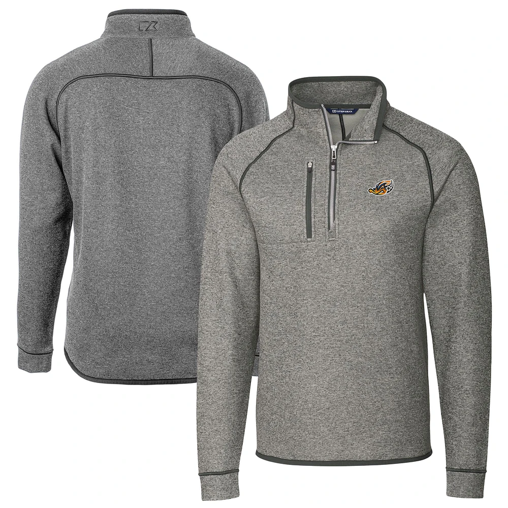 Men's Cutter & Buck Heather Gray Akron RubberDucks Big Tall Mainsail Sweater-Knit Half-Zip Pullover Jacket