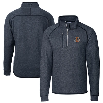 Men's Cutter & Buck Heather Navy Durham Bulls Big Tall Mainsail Sweater-Knit Half-Zip Pullover Jacket