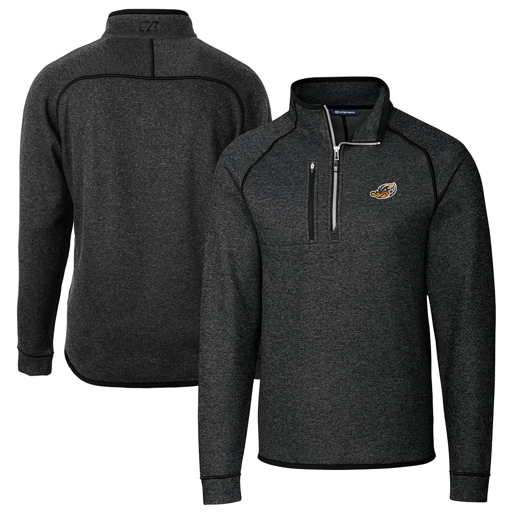 Men's Cutter & Buck Heather Charcoal Akron RubberDucks Big Tall Mainsail Sweater-Knit Half-Zip Pullover Jacket