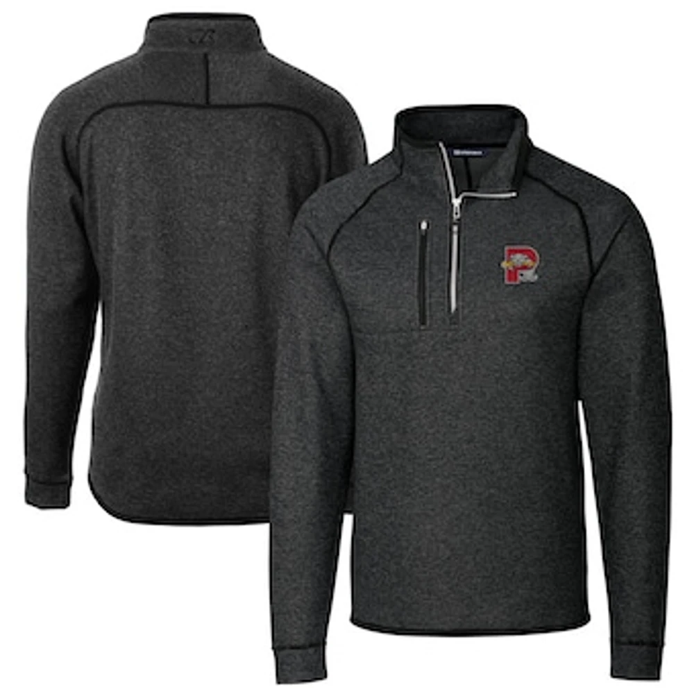 Men's Cutter & Buck Heather Charcoal Portland Sea Dogs Big Tall Mainsail Sweater-Knit Half-Zip Pullover Jacket