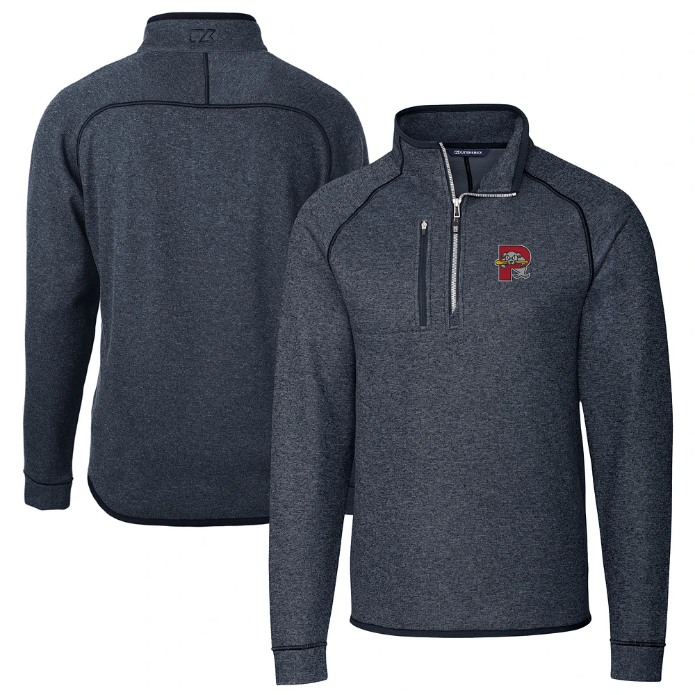 Men's Cutter & Buck Heather Navy Portland Sea Dogs Big Tall Mainsail Sweater-Knit Half-Zip Pullover Jacket