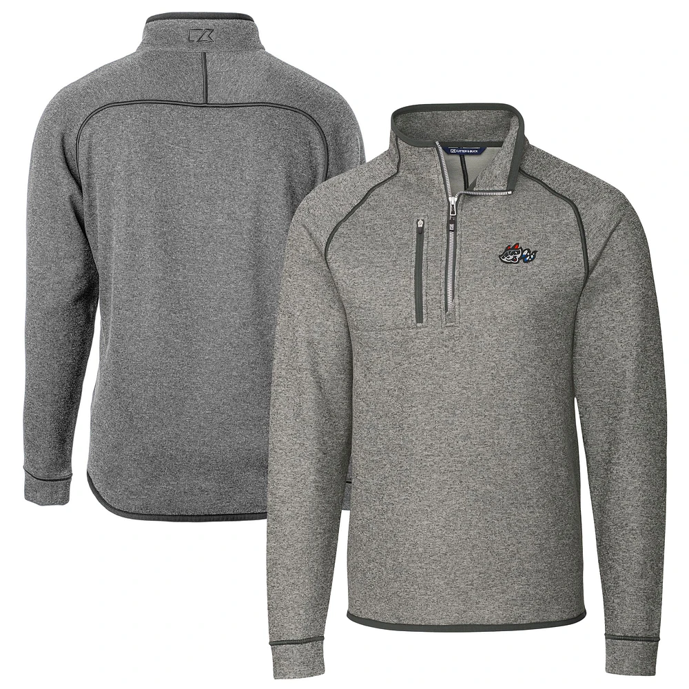 Men's Cutter & Buck Heather Gray Rocket City Trash Pandas Big Tall Mainsail Sweater-Knit Half-Zip Pullover Jacket