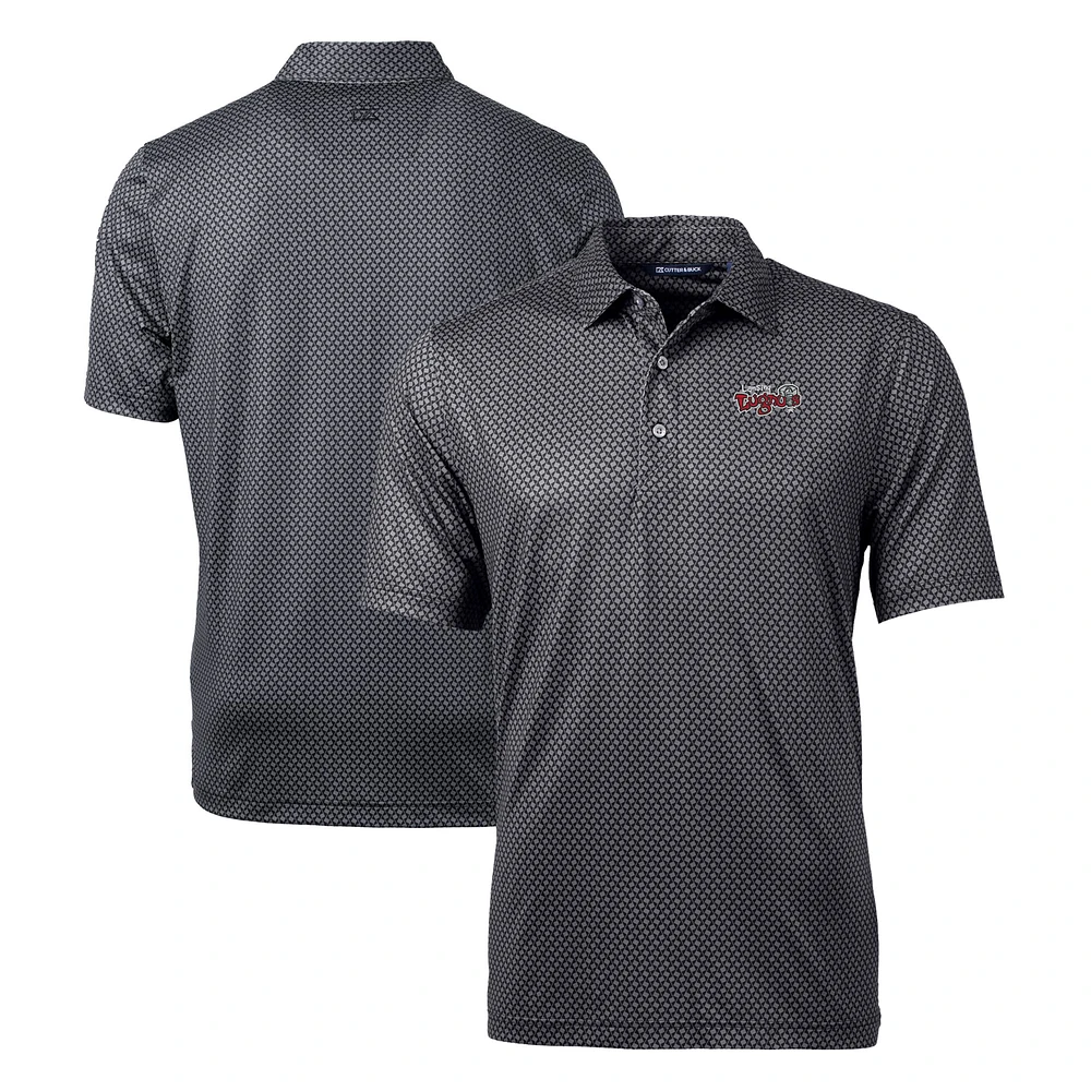 Men's Cutter & Buck Black Lansing Lugnuts Big & Tall Pike Banner Print Stretch Polo