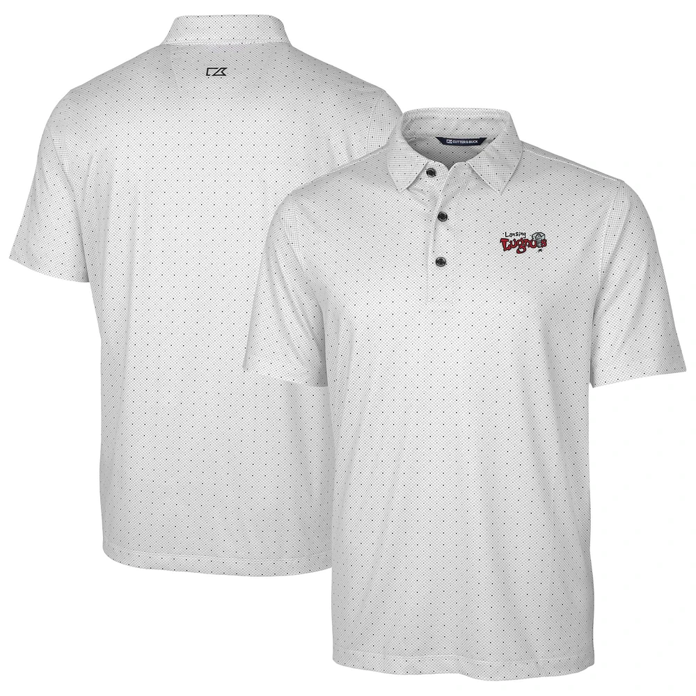 Men's Cutter & Buck Charcoal Lansing Lugnuts Big Tall DryTec Pike Double Dot Print Stretch Polo