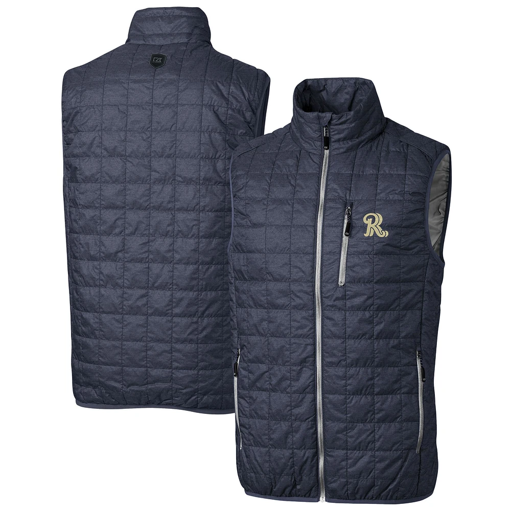 Men's Cutter & Buck Heather Navy Frisco RoughRiders Rainier PrimaLoft Big Tall Eco Insulated Full-Zip Puffer Vest