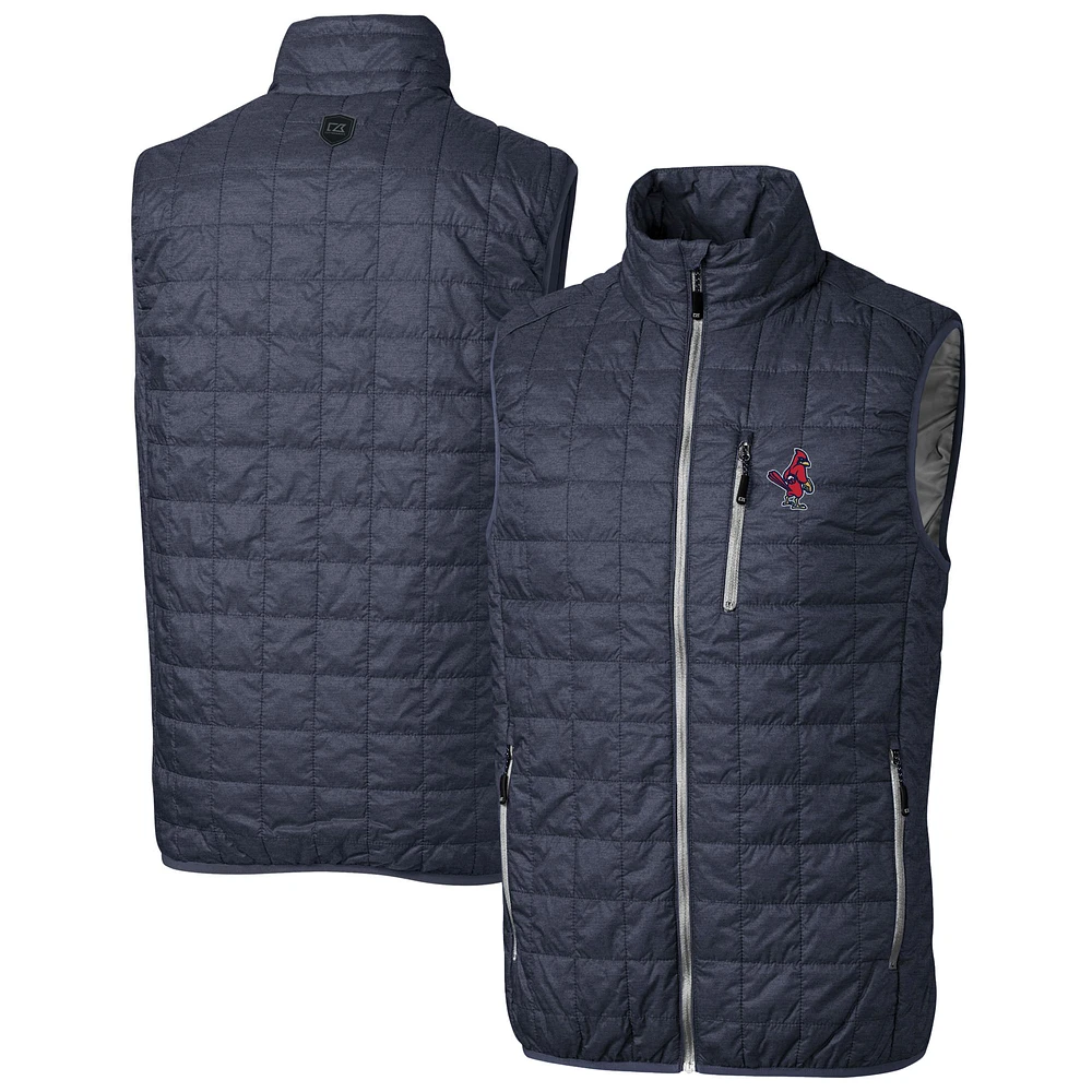 Men's Cutter & Buck Heather Navy Memphis Redbirds Rainier PrimaLoft Big Tall Eco Insulated Full-Zip Puffer Vest
