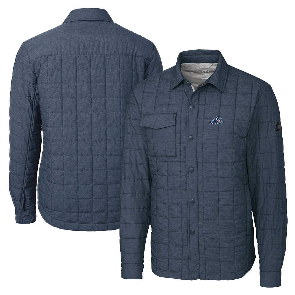 Men's Cutter & Buck Heather Navy West Michigan Whitecaps Big Tall Rainier PrimaLoft Eco Insulated Quilted Button-Up Shacket