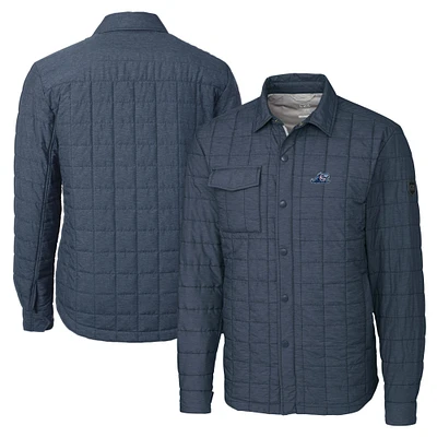 Men's Cutter & Buck Heather Navy West Michigan Whitecaps Big Tall Rainier PrimaLoft Eco Insulated Quilted Button-Up Shacket