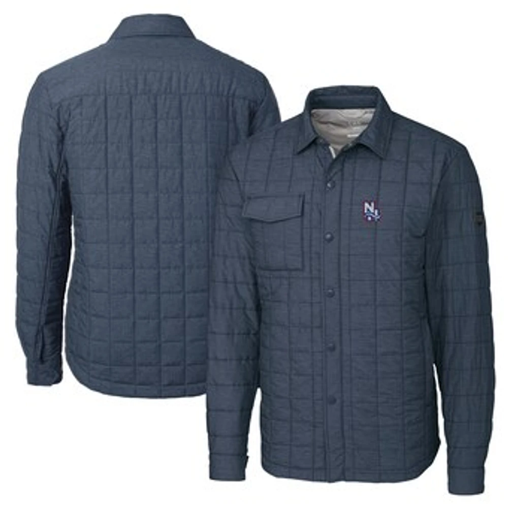 Men's Cutter & Buck Heather Navy New Hampshire Fisher Cats Big Tall Rainier PrimaLoft Eco Insulated Quilted Button-Up Shacket