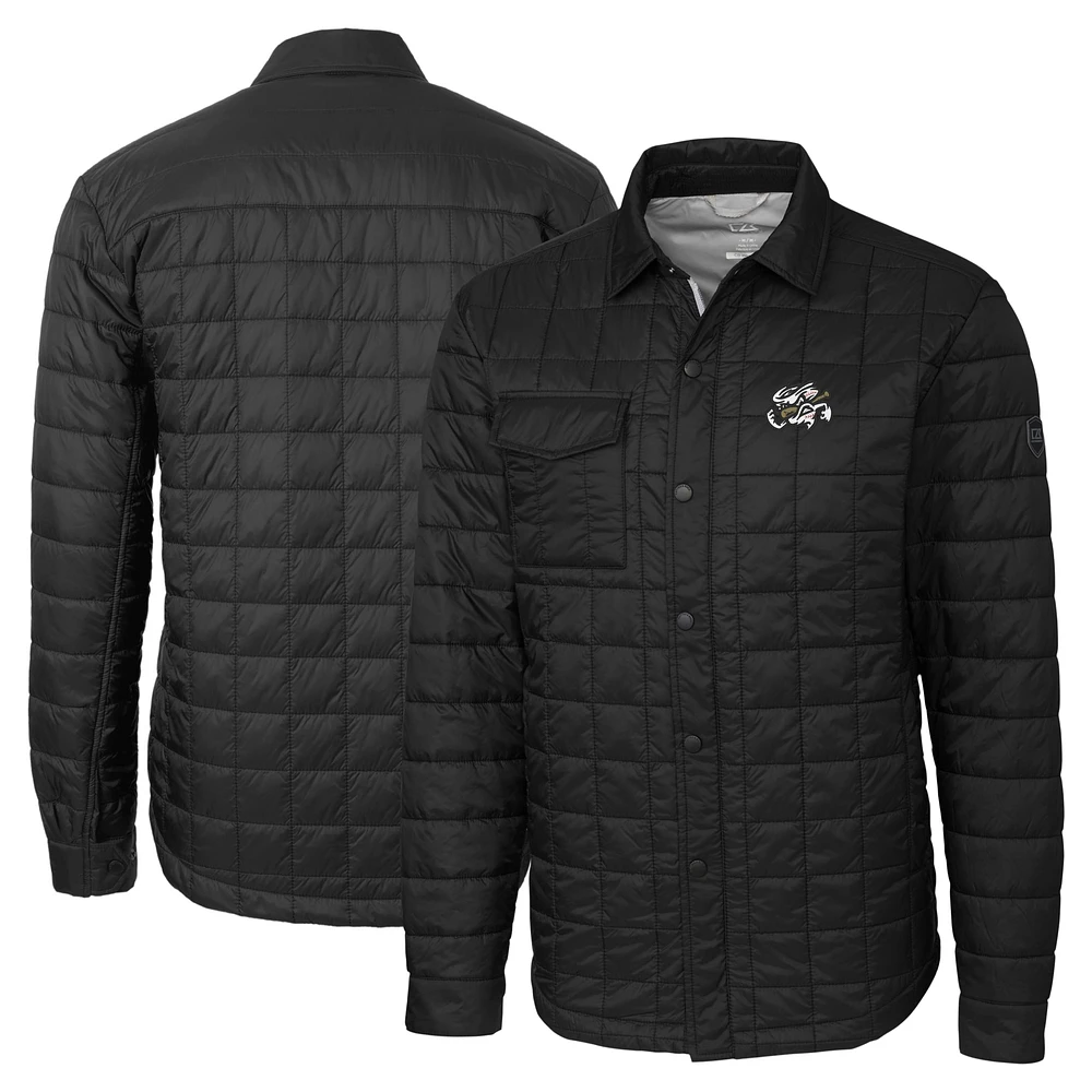 Men's Cutter & Buck Black Omaha Storm Chasers Big Tall Rainier PrimaLoft Eco Insulated Quilted Button-Up Shacket