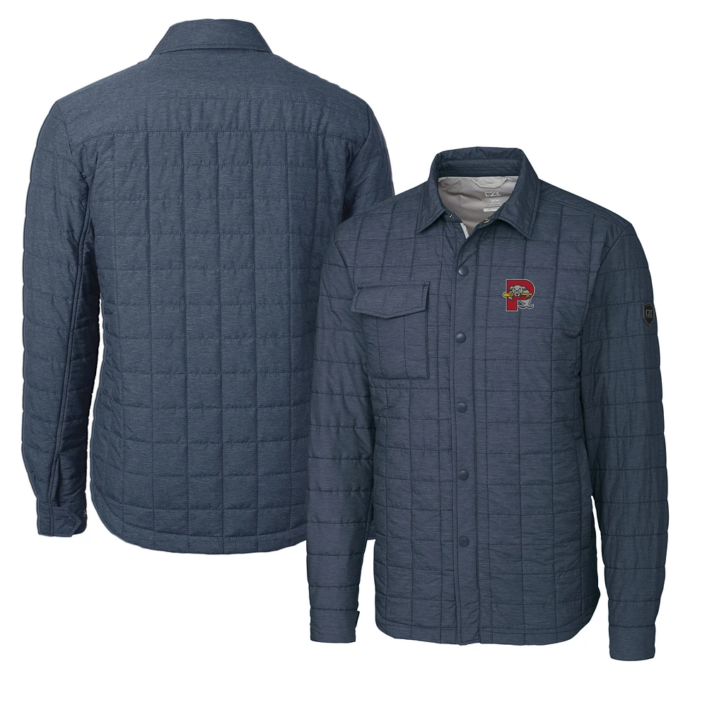 Men's Cutter & Buck Heather Navy Portland Sea Dogs Big Tall Rainier PrimaLoft Eco Insulated Quilted Button-Up Shacket