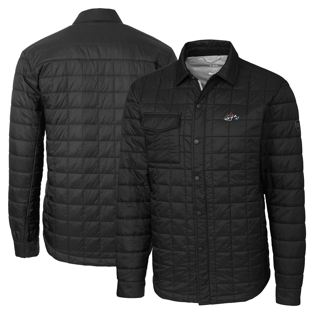 Men's Cutter & Buck Black Rocket City Trash Pandas Big Tall Rainier PrimaLoft Eco Insulated Quilted Button-Up Shacket