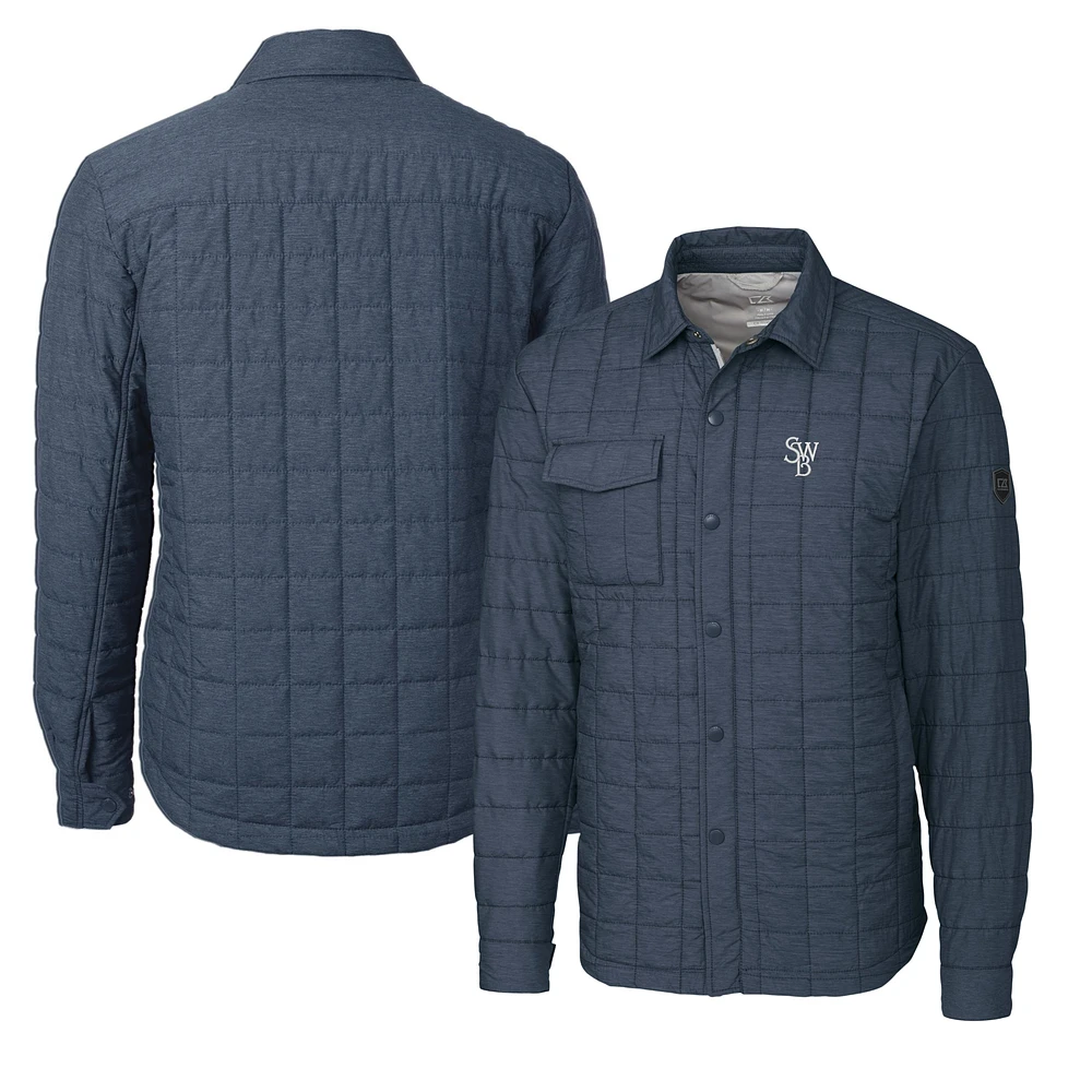 Men's Cutter & Buck Heather Navy Scranton Wilkes-Barre RailRiders Big Tall Rainier PrimaLoft Eco Insulated Quilted Button-Up Shacket