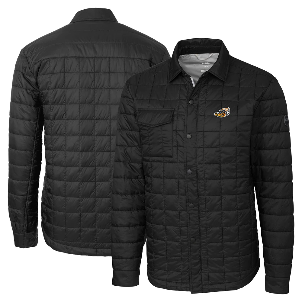 Men's Cutter & Buck Black Akron RubberDucks Big Tall Rainier PrimaLoft Eco Insulated Quilted Button-Up Shacket