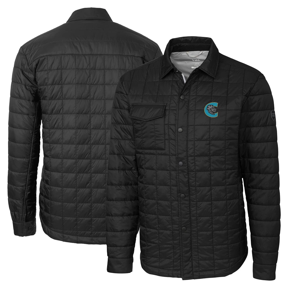 Men's Cutter & Buck Black Charlotte Knights Big Tall Rainier PrimaLoft Eco Insulated Quilted Button-Up Shacket