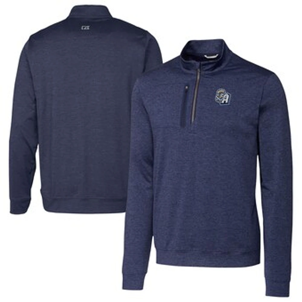 Men's Cutter & Buck Navy San Antonio Missions Big Tall Stealth Heathered Quarter-Zip Pullover Top