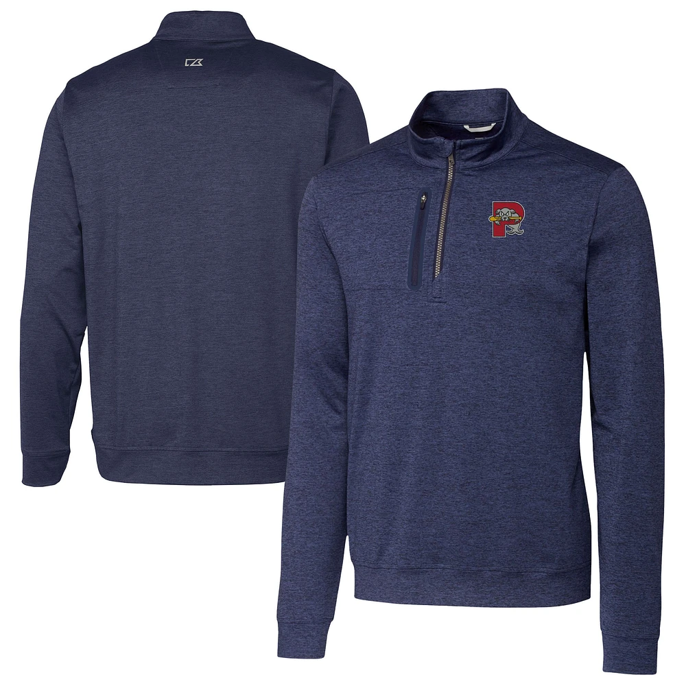 Men's Cutter & Buck Navy Portland Sea Dogs Big Tall Stealth Heathered Quarter-Zip Pullover Top