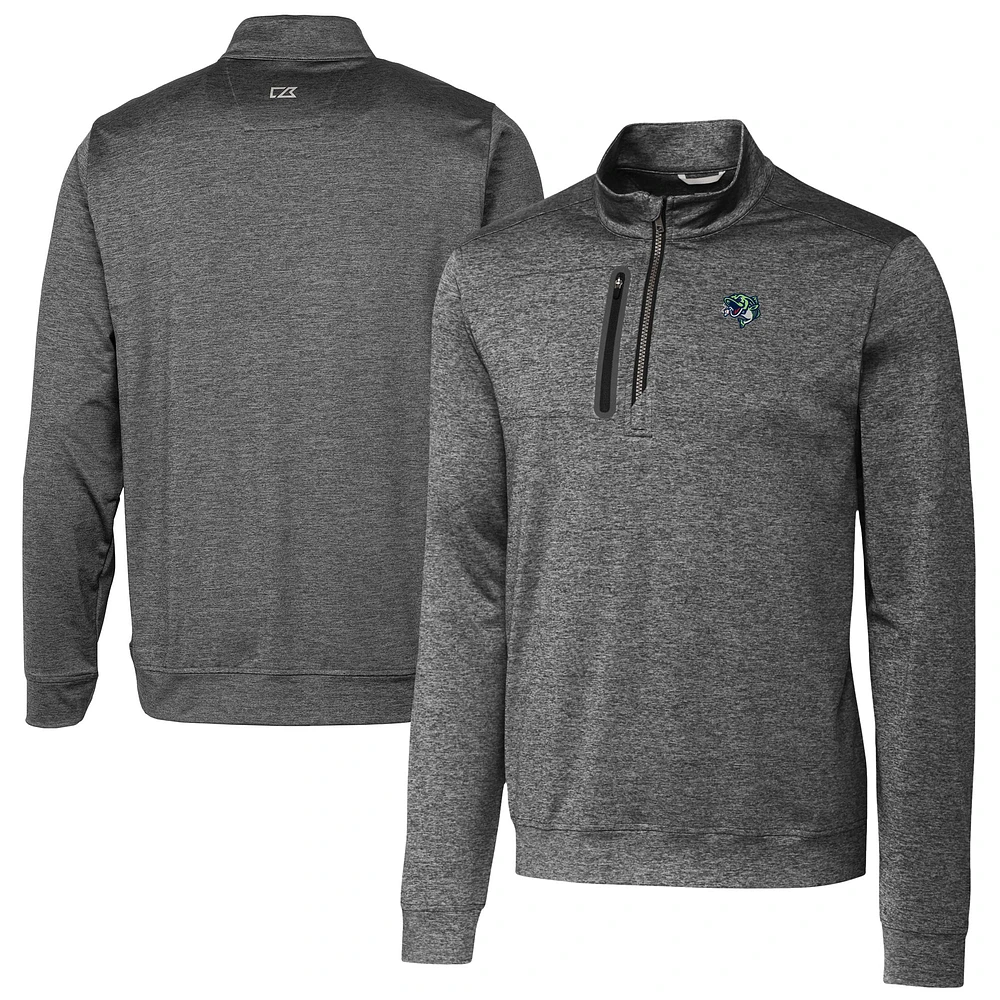 Men's Cutter & Buck Gray Gwinnett Stripers Big Tall Stealth Heathered Quarter-Zip Pullover Top