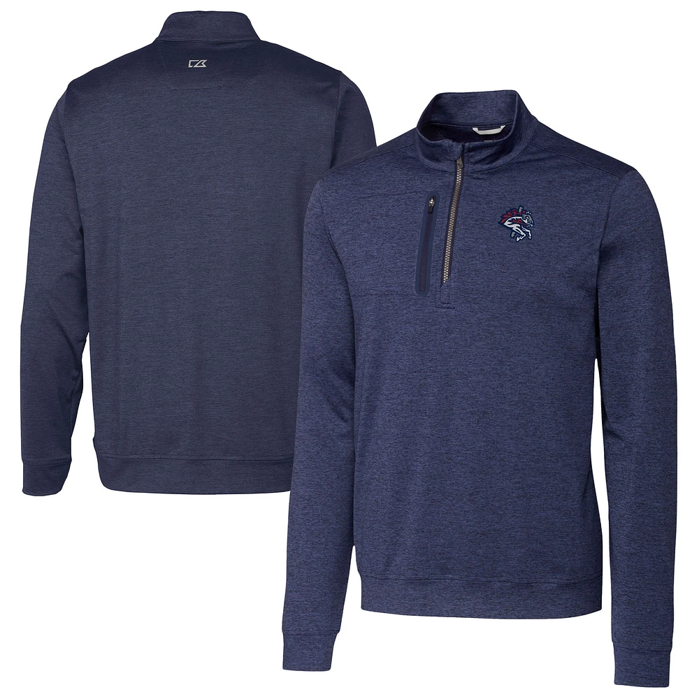 Men's Cutter & Buck Navy Binghamton Rumble Ponies Big Tall Stealth Heathered Quarter-Zip Pullover Top