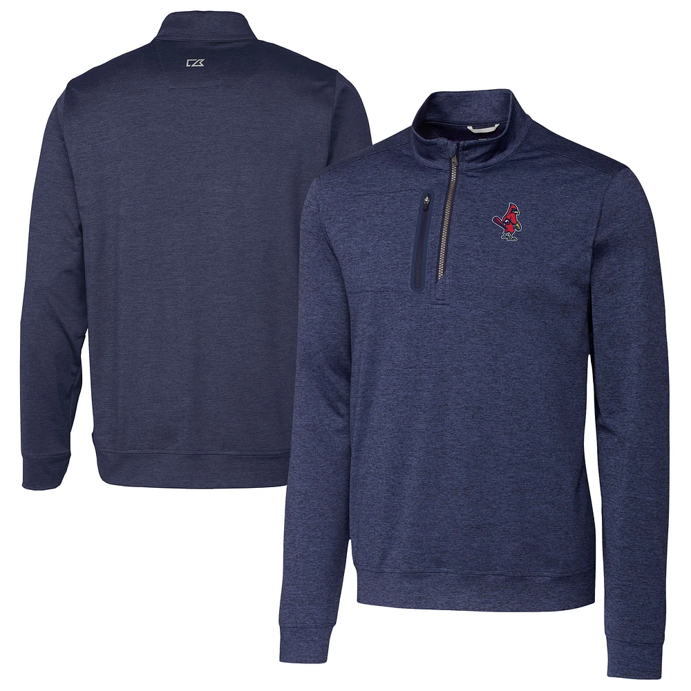 Men's Cutter & Buck Navy Memphis Redbirds Big Tall Stealth Heathered Quarter-Zip Pullover Top