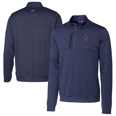 Men's Cutter & Buck Navy Memphis Redbirds Big Tall Stealth Heathered Quarter-Zip Pullover Top