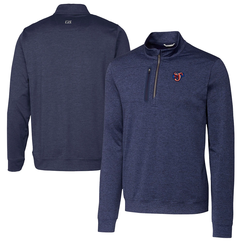 Men's Cutter & Buck Navy Jacksonville Jumbo Shrimp Big Tall Stealth Heathered Quarter-Zip Pullover Top