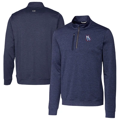 Men's Cutter & Buck Navy New Hampshire Fisher Cats Big Tall Stealth Heathered Quarter-Zip Pullover Top